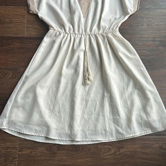 Champagne Ivory Dress with Blush Pink Details | Embroidered Dress | Neutrals | - Picture 7 of 8